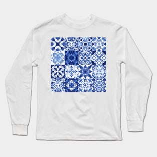 Watercolor Indigo Tiles Long Sleeve T-Shirt